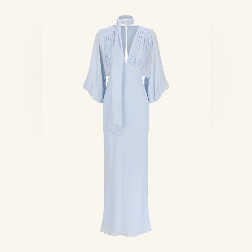 Amina Plunge Balloon Sleeve Maxi Dress - Sky - Picture 4 of 9